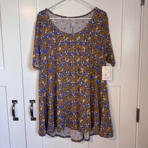 NWT LuLaRoe Perfect T Women's Size Medium Tunic Top Brown with Purple Floral New